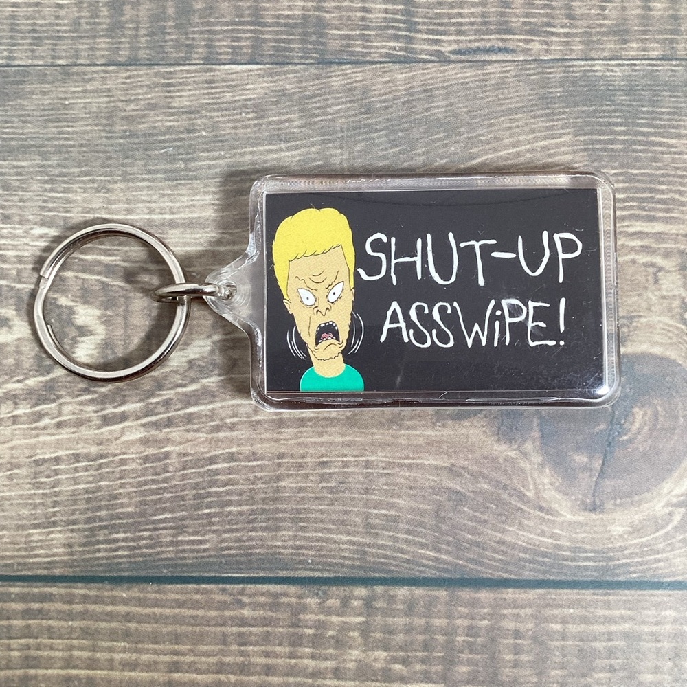 Vintage 90's 1993 Beavis And Butthead Keychain MTV "Shut Up Asswipe!"